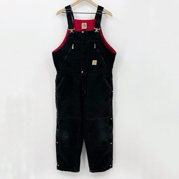 Vtg Carhartt Quilt Lined Duck Bib Overalls 38x30 Black Thrashed Grunge Y2k Work